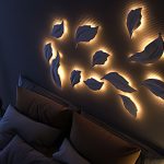 Гипсовая 3д панель с подсветкой LED Листья