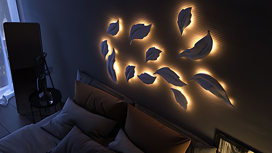Гипсовая 3д панель с подсветкой LED Листья — изображение 1